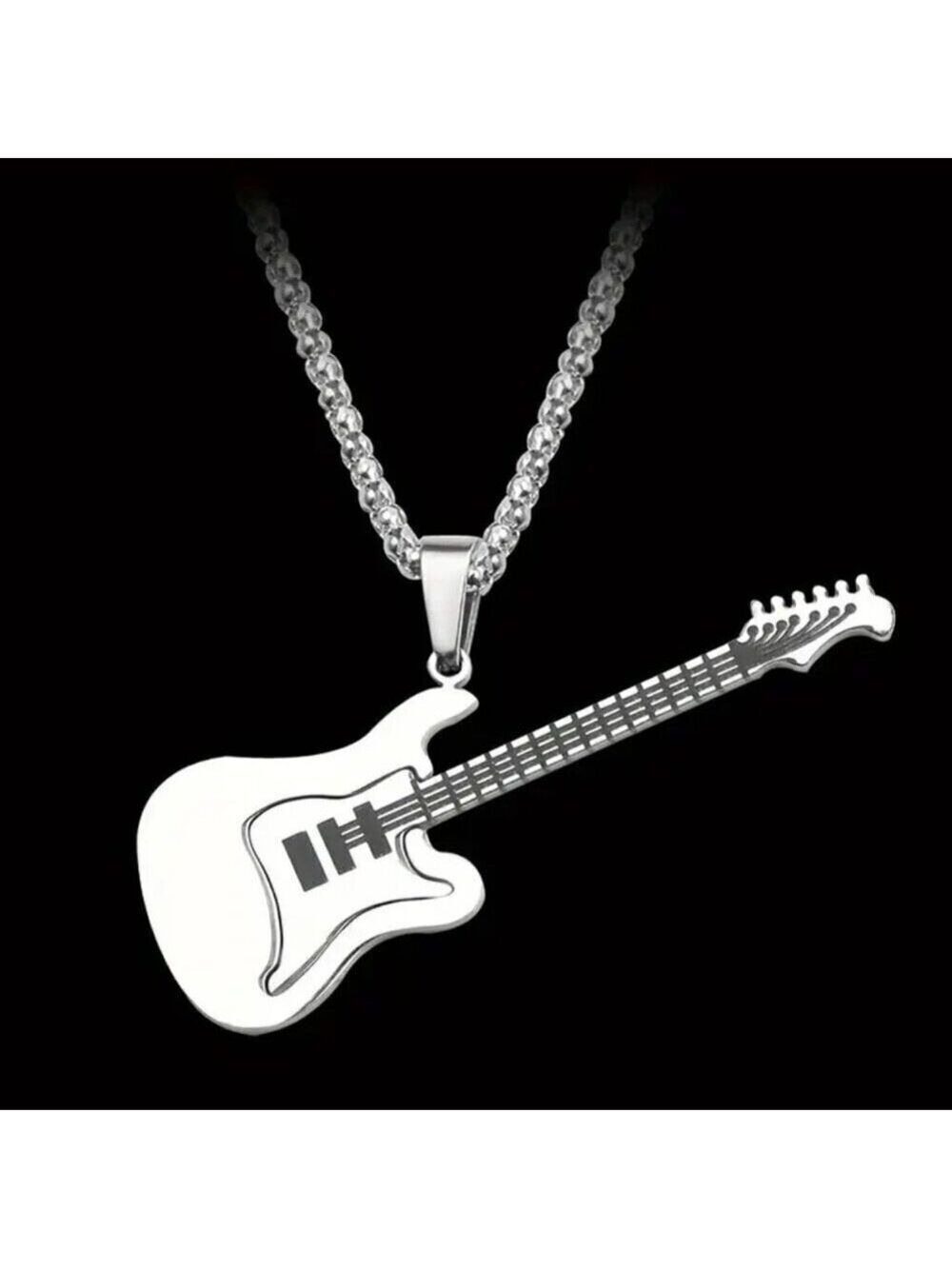 Silver Tone Electric Guitar Necklace and Pendant #620 - Picture 2 of 9